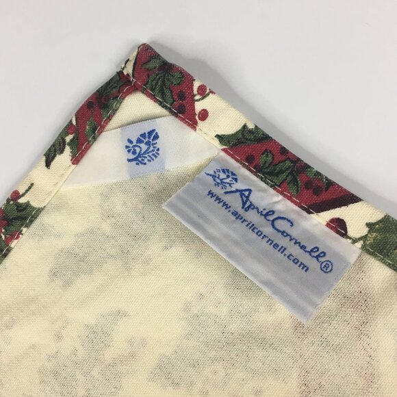 April Cornell 13 x 67 Christmas Table Runner Holly Berries Chickadee 100% Cotton - Picture 3 of 16